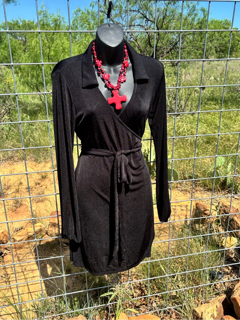 Classic Black Wrap Dress with Tie Waist - Women's Long Sleeve Wild Fable Brand